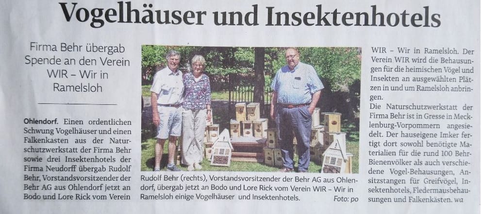 Behr AG spendet Nisthilfen für W.I.R.